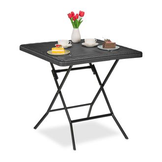 Relaxdays Relaxdays - Mesa De Jard&iacute;n Efecto Madera, Cuadrada, 74x78x78 Cm, Mesita Balc&oacute;n, Pl&aacute;stico, Metal, Mesilla Exterior, Negro