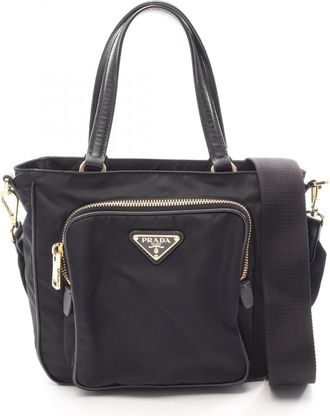 Prada Black Nylon Leather Handbag Tote Bag (Pre-Owned)