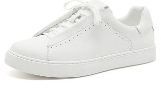 Generic Mens Leather Sneakers Classic Comfortable Casual Shoes for Men Breathable Business Dress Sneaker,White,8.5 UK