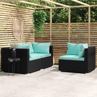 vidaXL Vidaxl - Set De Muebles De Jard&iacute;n 3 Pzas Y Cojines Rat&aacute;n Sint&eacute;tico Negro