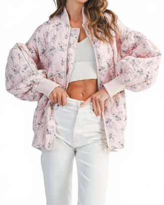 Mabel the Belt Floral Print Quilted Oversized Bomber Jacket In Pink
