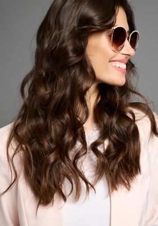 Laura Scott Sonnenbrille LAURA SCOTT, Damen, bunt (goldfarben, rosa), gemustert, gl&auml;nzend, kontrastfarbene Details, Sonnenbrillen Sonnenbrille, mit golffarbendem 