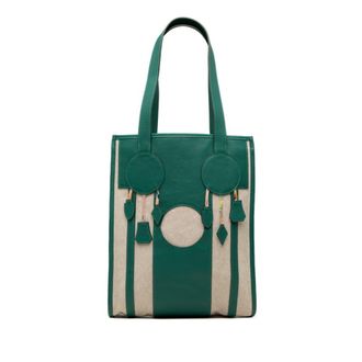 Herm&egrave;s Beige Green Toile H Epsom Leather Shoulder Bag Tote Bag (Pre-Owned)