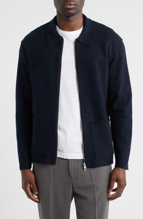 Nn.07 Jonas 6398 Boiled Merino Wool Zip Cardigan in Navy Blue at Nordstrom Rack, Size X-Large