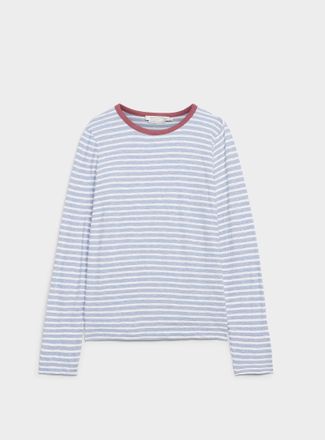 Contemporaine Womens Contrasting collar striped slub T-shirt