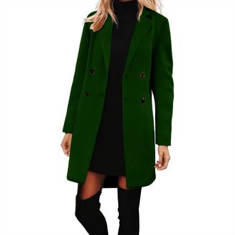 Generic Womens Pea Coats Mid-Length Double Breasted Long Wool Coat Longline Casual Blazers Lapel Collar Winter Jackets Ladies Elegant Work Office Trench Coats