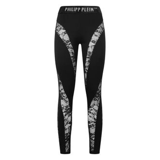 Philipp Plein Broeken, Dames, Zwart, XS, Multicutting Leggings Lace
