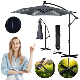 OEM Sombrilla De Jard&iacute;n Plegable, 6 Secciones, 350 Cm, Con Funda Y Luces, Plonos Pl-882