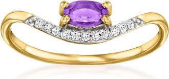 Ross-Simons Amethyst Ring With Diamonds in 14kt Yellow Gold