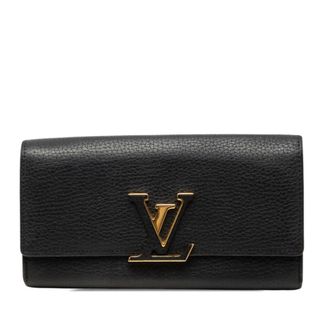 Louis Vuitton Black Noir Leather Long Wallet (Bi-Fold) (Pre-Owned)