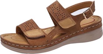 Generic Summer Sandals Womens Comfortable Dress Flat Open Toe Single Strap Casual Summer Walking Ladies Sandles (Brown, 5.5)