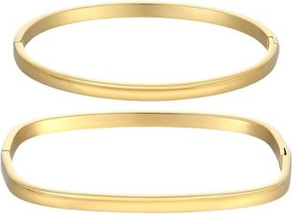 Adornia Tarnish Resistant 18K Plated Rectangle And Oval Cuff Bracelet Set