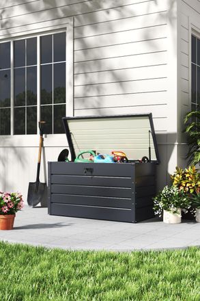 H&O Direct Garden Steel Lockable Storage Box for Tools in Black