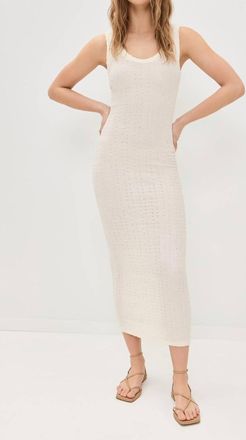 Enza Costa Popcorn Puckered Tank Midi Dress In Vanilla