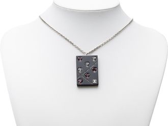 Chanel Pre-owned Womens Resin Rhinestone Hearts Pendant Necklace - Black - One Size