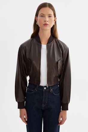 LaMarque EVELIN | Cropped Faux Leather Bomber Jacket in Dark Brown at Nordstrom, Size Xx-Small