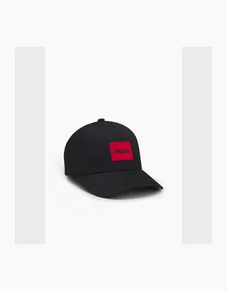 HUGO BOSS Mens Men-X Cotton Twill Cap with Red Logo Label - Black - Size: ONE size