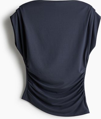 H&M Drapiertes Shirt mit U-Boot-Ausschnitt - Blue