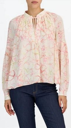 Cinq &agrave; Sept Malva Floral Split Neck Top In Cream Multi
