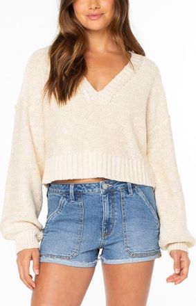 Roxy Study Hall V-Neck Sweater in Parchment at Nordstrom, Size X-Large