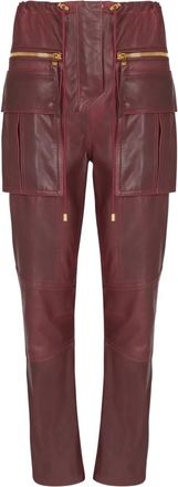 Balmain Cargo straight broek van lamsleer - Rood