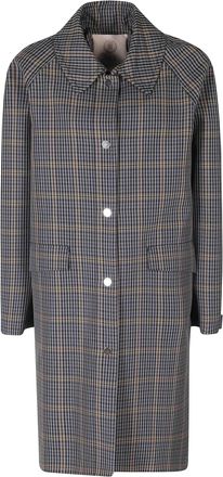 Tela Grey Black Wool-Blend Checkered Long Coat