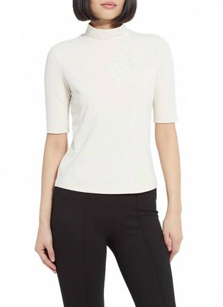 Lyss&eacute; Clara Mock Neck Elbow Sleeve Top In Macadamia