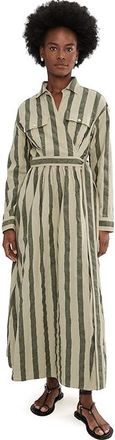 Faherty Cotton Linen Julia Wrap Dress Womens Dress Pine Bay Stripe : 10, Cotton/Linen/Polyester