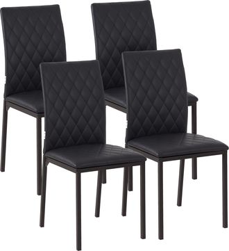 OEM Pack De 4 Sillas De Comedor Con Respaldo Alto Tapizadas En Cuero Sint&eacute;tico Patas De Acero Negro