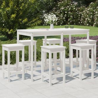 vidaXL Set De Mesa Y Taburetes Altos Jard&iacute;n 7 Pzas Madera Pino Blanco Vidaxl
