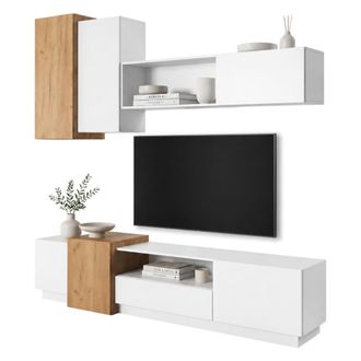 Dmora Pared Modular Kamolofa: Mueble De Sala, 8 Estantes, 13 Compartimentos, Blanco