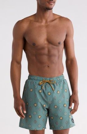 Volcom Manic Print Swim Trunks in Light Olive at Nordstrom Rack, Size Xx-Large
