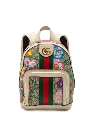 Gucci 2016-2025 Small GG Supreme Flora Ophidia backpack - unisex - Fabric/Calf Leather - One Size - Brown