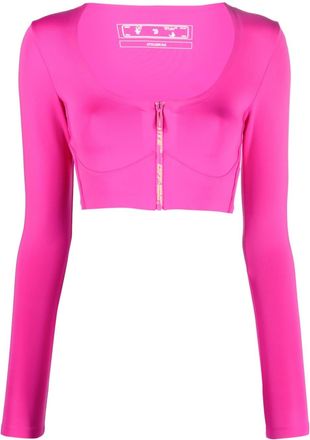 Off-white zip-logo long-sleeve crop top - women - Spandex/Elastane/Polyamide/Spandex/Elastane/Polyamide - S - Pink