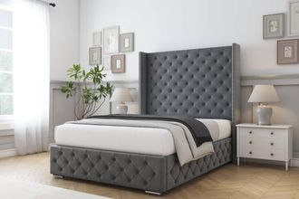 Comfort Beds Emily Coniston Bed Frame With Mattress-50 Upholstered Wingback in Dark Grey | Size: Small Double