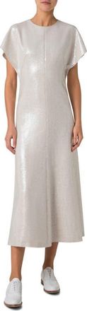 Akris Sequin Dolman Sleeve Midi Dress in Greige at Nordstrom, Size 10