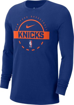 Nike New York Knicks Nike Mens NBA Practice Long-Sleeve T-Shirt in Blue | HQ9824-495