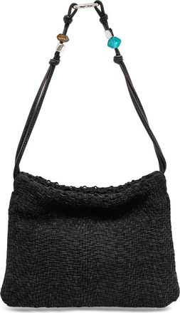 Aim&eacute;e Tie Breaker Shoulder Bag in Black Woven Suede at Nordstrom
