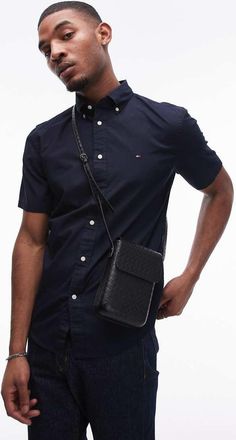 Tommy Hilfiger Flex - Camicia a maniche corte blu navy in popeline