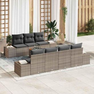 vidaXL Conjunto De Sof&aacute; De Jard&iacute;n Con Coj&iacute;n 8 Pcs Gris Polirat&aacute;n Vidaxl