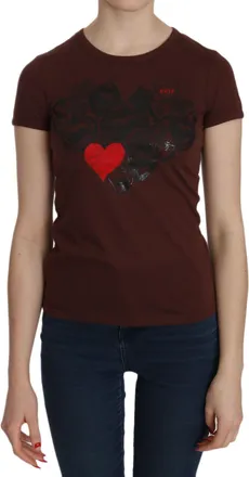 Exte Heart Print Crew Neck T-shirt Short Sleeve Womens Blouse