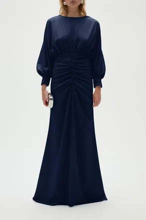 Amsale Pebble Crepe Gathered Gown in Navy at Nordstrom, Size 14