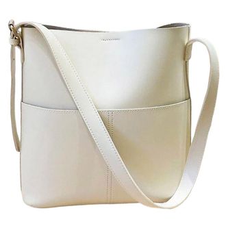 Generic Women Leather Bucket Bag Multi Pocket PU Crossbody Bag Versatile Top Handle Bag Satchel Hobo Bag Outdoor Travel Bag (White)