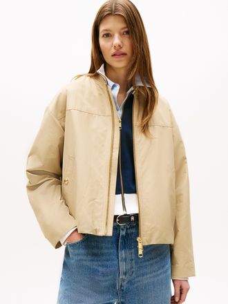 Tommy Hilfiger Bomberjacke TOMMY HILFIGER COTTON NYLON REG BOMBER, Damen, Gr. XXL (44), beige (country ivory), Web, Obermaterial: 64% Baumwolle, 36% Polyamid, unifar