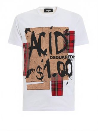 Dsquared2 Mens Acid Print Graphic Cotton T-Shirt In White