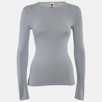 M Missoni Grey Stretch Knit Crewneck Sweatshirt
