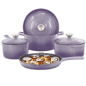 MegaChef 7 Piece Enameled Cast Iron Cookware Set in Purple at Nordstrom