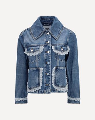Ganni Rigid denim Jacket with lace details Female 38
