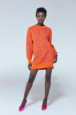 House Of Holland Jacquard Duo Jumper Dress Orange & Pink