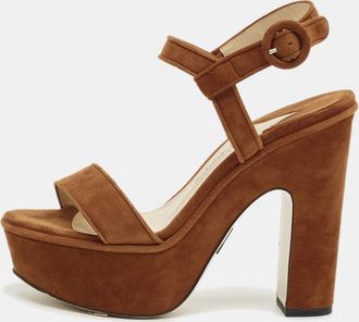 PAUL ANDREW Brown Suede Stanton Ankle Strap Sandals